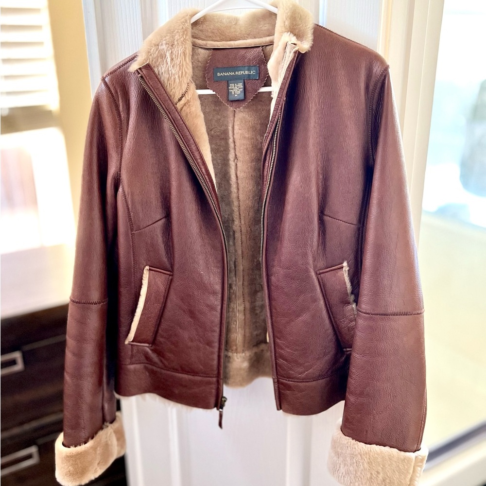 vintage Banana Republic Leather Jacket | lined with real lamb fur